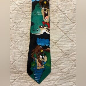 TAZ TASMANIAN DEVIL PLAYING GOLF TARTAN HAT LOONEY TUNES BRAND 1995 NECKTIE TIE